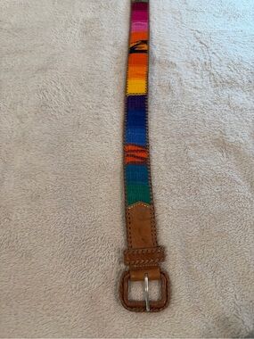 Colorful Striped Woven Belt with Leather Buckle 36” long